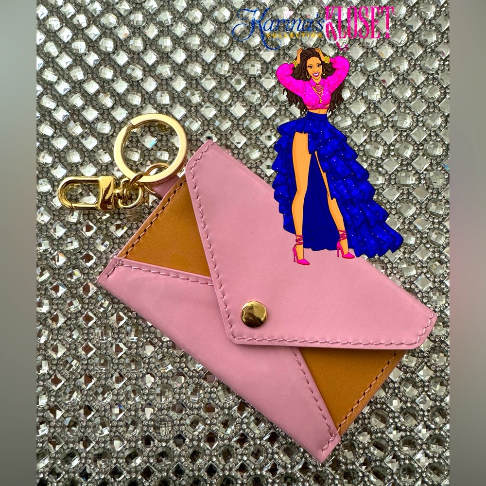 Card Holder Wallet ID Card Honey Patina Vachetta Leather Keychain Bag Charm 🎀